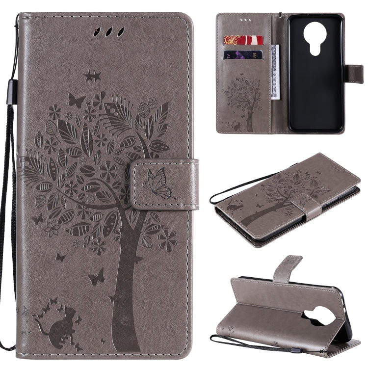 Tree & Cat Pattern Pressed Printing Horizontal Flip PU Leather Case with Holder & Card Slots & Wallet & Lanyard, For OPPO F17 Pro / Reno4 Lite, For Nokia 3.4