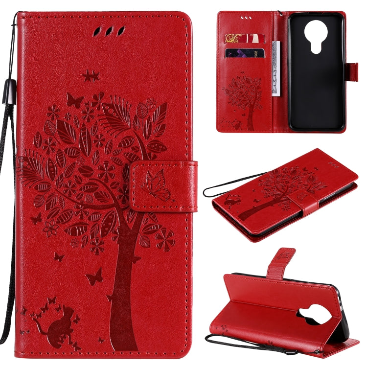Tree & Cat Pattern Pressed Printing Horizontal Flip PU Leather Case with Holder & Card Slots & Wallet & Lanyard, For OPPO F17 Pro / Reno4 Lite, For Nokia 3.4