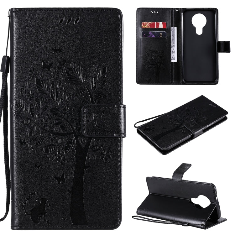 Tree & Cat Pattern Pressed Printing Horizontal Flip PU Leather Case with Holder & Card Slots & Wallet & Lanyard, For OPPO F17 Pro / Reno4 Lite, For Nokia 3.4