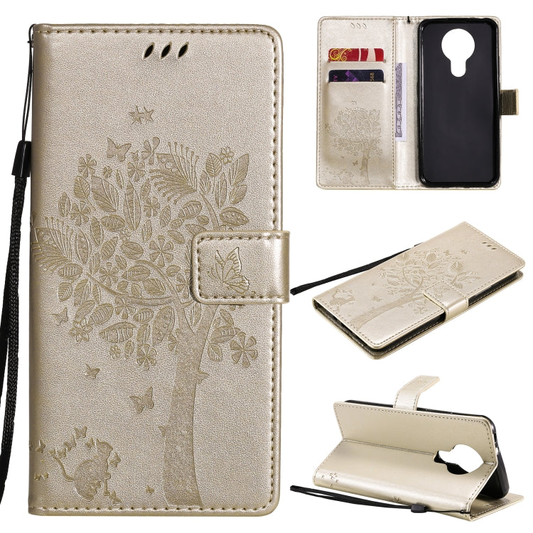Tree & Cat Pattern Pressed Printing Horizontal Flip PU Leather Case with Holder & Card Slots & Wallet & Lanyard, For OPPO F17 Pro / Reno4 Lite, For Nokia 3.4
