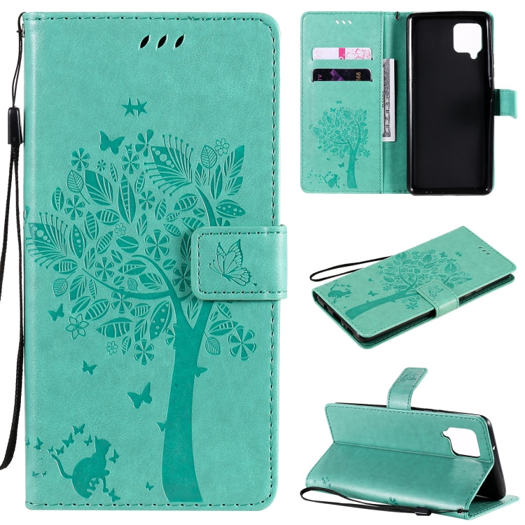 Tree & Cat Pattern Pressed Printing Horizontal Flip PU Leather Case with Holder & Card Slots & Wallet & Lanyard, For OPPO F17 / A73, For Samsung Galaxy A42 5G