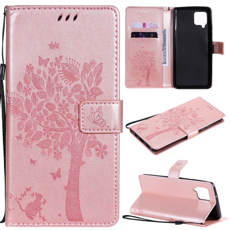Tree & Cat Pattern Pressed Printing Horizontal Flip PU Leather Case with Holder & Card Slots & Wallet & Lanyard, For OPPO F17 / A73, For Samsung Galaxy A42 5G