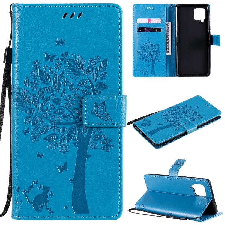 Tree & Cat Pattern Pressed Printing Horizontal Flip PU Leather Case with Holder & Card Slots & Wallet & Lanyard, For OPPO F17 / A73, For Samsung Galaxy A42 5G