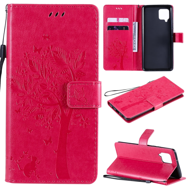 Tree & Cat Pattern Pressed Printing Horizontal Flip PU Leather Case with Holder & Card Slots & Wallet & Lanyard, For OPPO F17 / A73, For Samsung Galaxy A42 5G