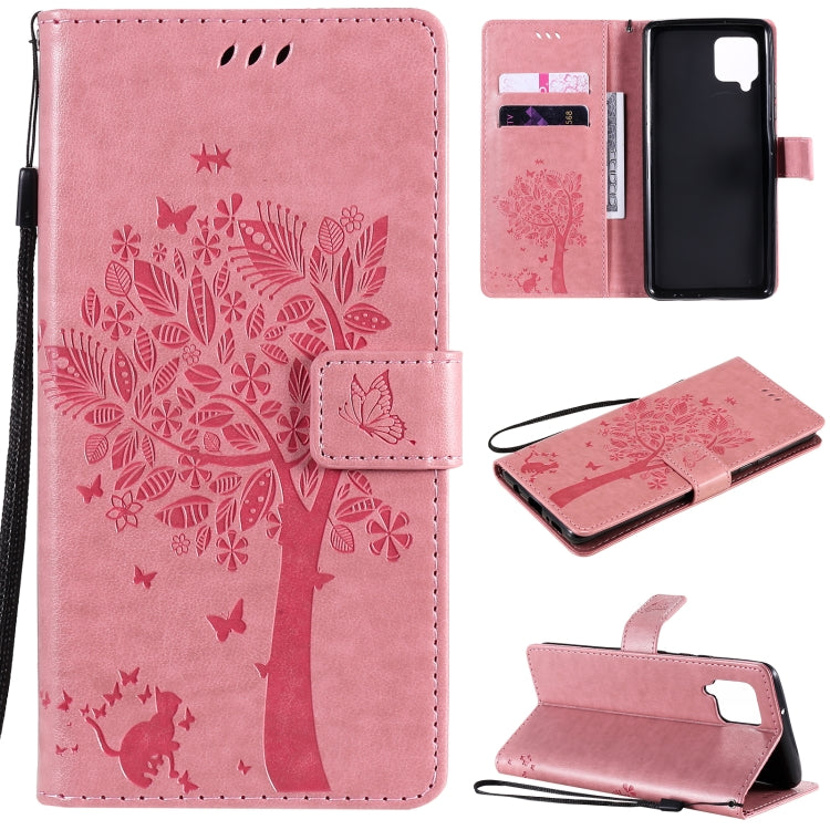 Tree & Cat Pattern Pressed Printing Horizontal Flip PU Leather Case with Holder & Card Slots & Wallet & Lanyard, For OPPO F17 / A73, For Samsung Galaxy A42 5G