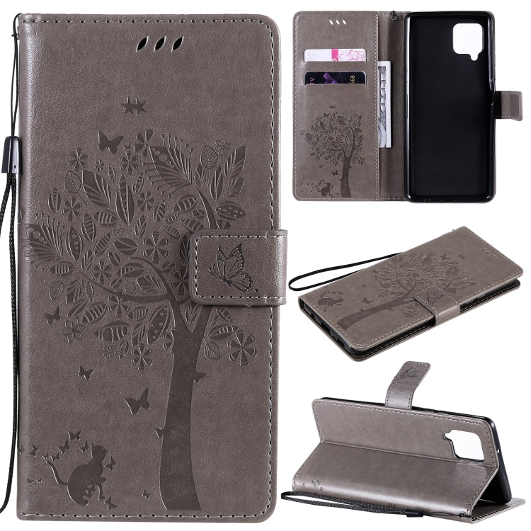 Tree & Cat Pattern Pressed Printing Horizontal Flip PU Leather Case with Holder & Card Slots & Wallet & Lanyard, For OPPO F17 / A73, For Samsung Galaxy A42 5G