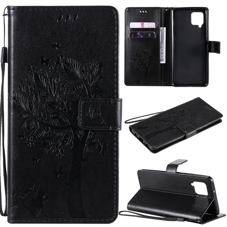 Tree & Cat Pattern Pressed Printing Horizontal Flip PU Leather Case with Holder & Card Slots & Wallet & Lanyard, For OPPO F17 / A73, For Samsung Galaxy A42 5G