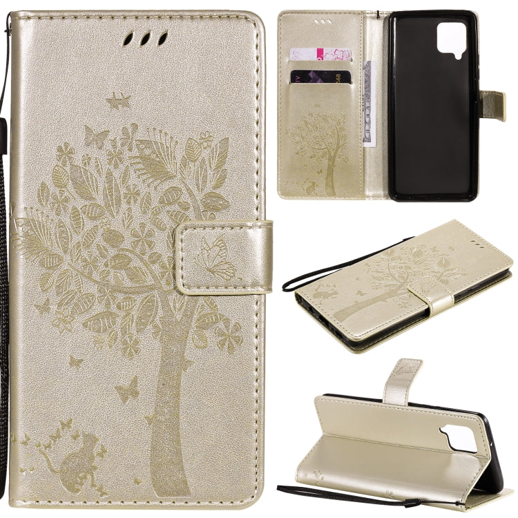 Tree & Cat Pattern Pressed Printing Horizontal Flip PU Leather Case with Holder & Card Slots & Wallet & Lanyard, For OPPO F17 / A73, For Samsung Galaxy A42 5G