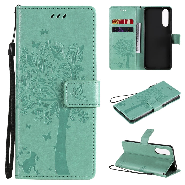 Tree & Cat Pattern Pressed Printing Horizontal Flip PU Leather Case with Holder & Card Slots & Wallet & Lanyard, For OPPO Realme 7 Pro, For Sony Xperia5 II