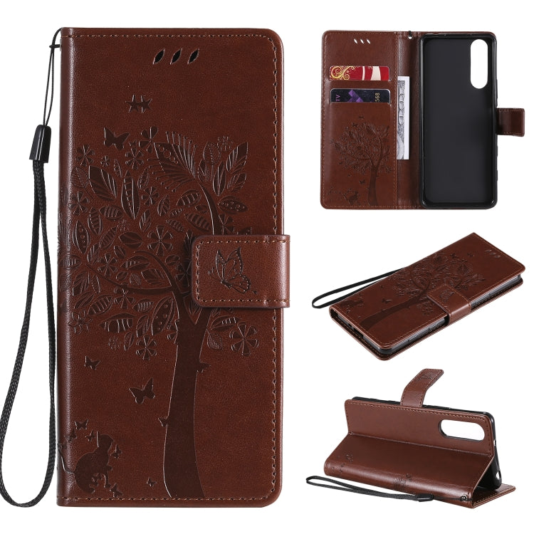 Tree & Cat Pattern Pressed Printing Horizontal Flip PU Leather Case with Holder & Card Slots & Wallet & Lanyard, For OPPO Realme 7 Pro, For Sony Xperia5 II