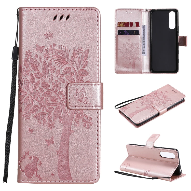 Tree & Cat Pattern Pressed Printing Horizontal Flip PU Leather Case with Holder & Card Slots & Wallet & Lanyard, For OPPO Realme 7 Pro, For Sony Xperia5 II