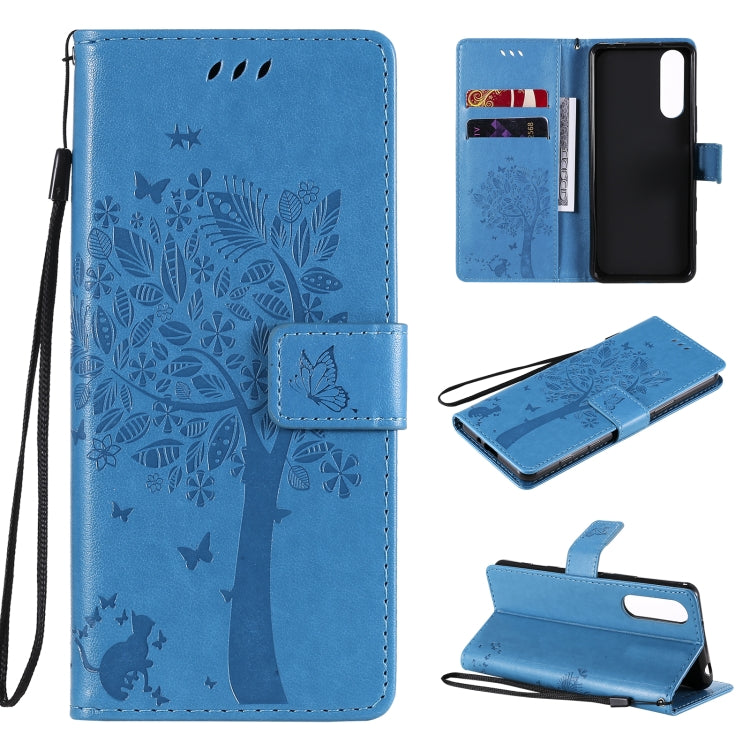 Tree & Cat Pattern Pressed Printing Horizontal Flip PU Leather Case with Holder & Card Slots & Wallet & Lanyard, For OPPO Realme 7 Pro, For Sony Xperia5 II