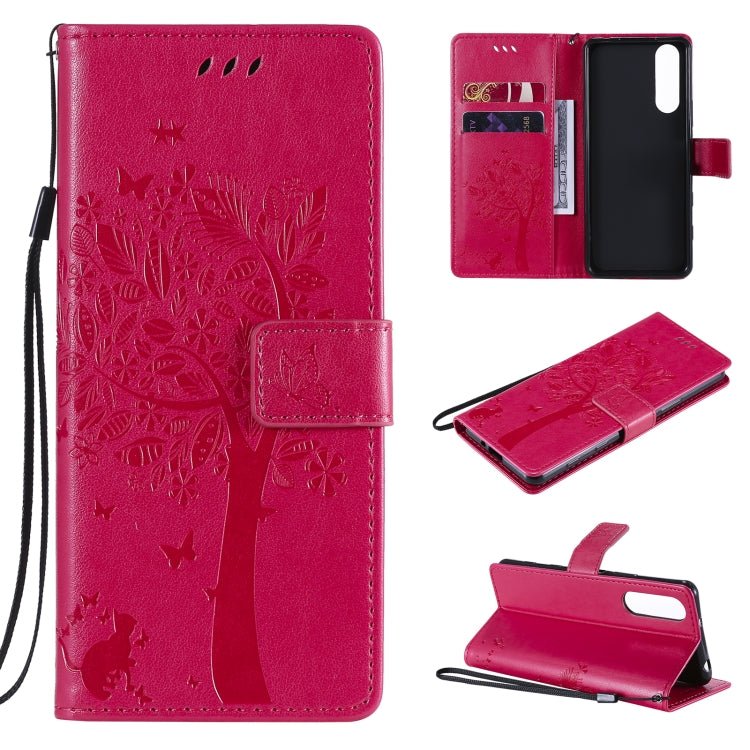 Tree & Cat Pattern Pressed Printing Horizontal Flip PU Leather Case with Holder & Card Slots & Wallet & Lanyard, For OPPO Realme 7 Pro, For Sony Xperia5 II