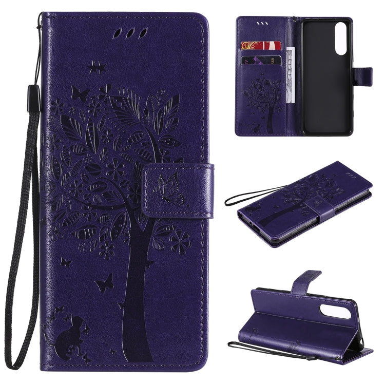 Tree & Cat Pattern Pressed Printing Horizontal Flip PU Leather Case with Holder & Card Slots & Wallet & Lanyard, For OPPO Realme 7 Pro, For Sony Xperia5 II