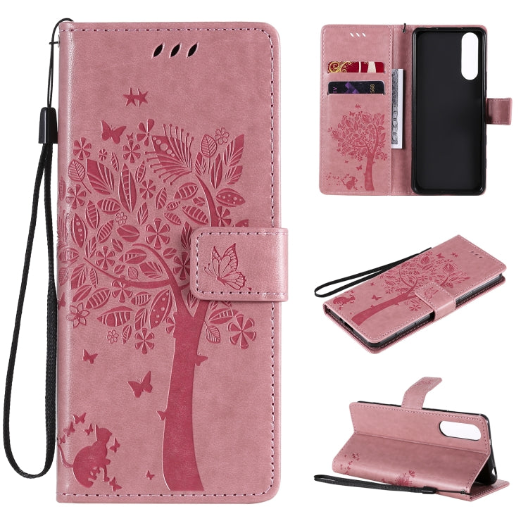 Tree & Cat Pattern Pressed Printing Horizontal Flip PU Leather Case with Holder & Card Slots & Wallet & Lanyard, For OPPO Realme 7 Pro, For Sony Xperia5 II