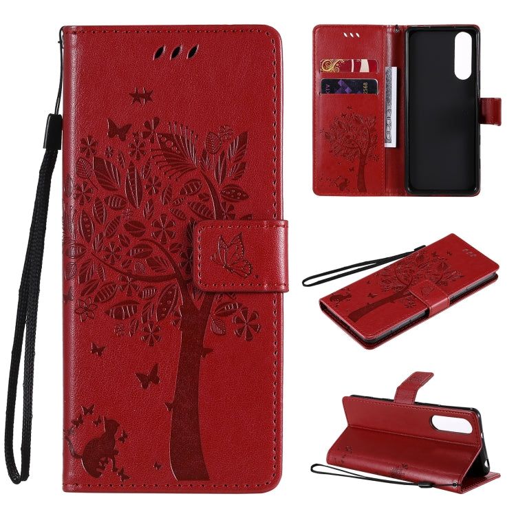 Tree & Cat Pattern Pressed Printing Horizontal Flip PU Leather Case with Holder & Card Slots & Wallet & Lanyard, For OPPO Realme 7 Pro, For Sony Xperia5 II