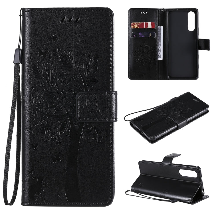 Tree & Cat Pattern Pressed Printing Horizontal Flip PU Leather Case with Holder & Card Slots & Wallet & Lanyard, For OPPO Realme 7 Pro, For Sony Xperia5 II