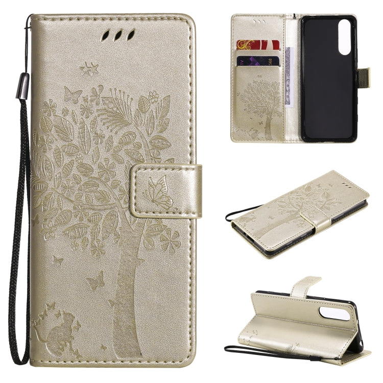 Tree & Cat Pattern Pressed Printing Horizontal Flip PU Leather Case with Holder & Card Slots & Wallet & Lanyard, For OPPO Realme 7 Pro, For Sony Xperia5 II