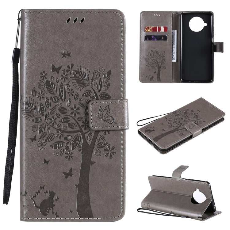 Tree & Cat Pattern Pressed Printing Horizontal Flip PU Leather Case with Holder & Card Slots & Wallet & Lanyard, For Xiaomi Mi 10T Lite 5G, For OPPO Realme 7