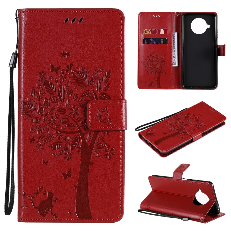 Tree & Cat Pattern Pressed Printing Horizontal Flip PU Leather Case with Holder & Card Slots & Wallet & Lanyard, For Xiaomi Mi 10T Lite 5G, For OPPO Realme 7