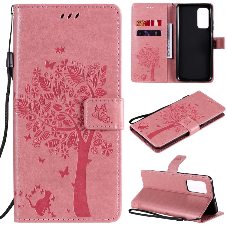 Tree & Cat Pattern Pressed Printing Horizontal Flip PU Leather Case with Holder & Card Slots & Wallet & Lanyard, For OPPO Realme 7i / C17, For Xiaomi Mi 10T / 10T Pro