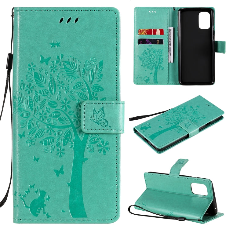Tree & Cat Pattern Pressed Printing Horizontal Flip PU Leather Case with Holder & Card Slots & Wallet & Lanyard, For OnePlus 8T, For OPPO Reno4 Pro 4G