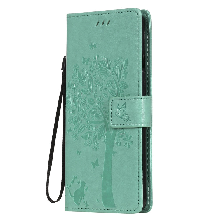 Tree & Cat Pattern Pressed Printing Horizontal Flip PU Leather Case with Holder & Card Slots & Wallet & Lanyard, For OnePlus 8T, For OPPO Reno4 Pro 4G