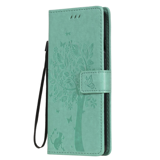 Pressed printing leather wallet case OPPO Reno4 Pro featuring tree cat design