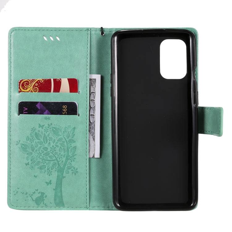 Tree & Cat Pattern Pressed Printing Horizontal Flip PU Leather Case with Holder & Card Slots & Wallet & Lanyard, For OnePlus 8T, For OPPO Reno4 Pro 4G