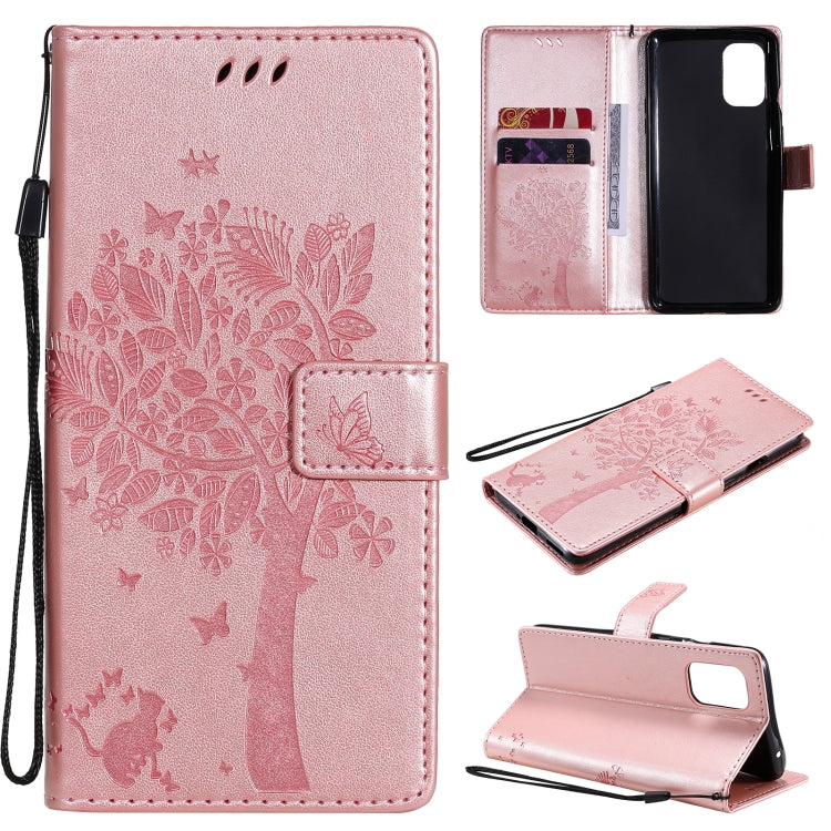Tree & Cat Pattern Pressed Printing Horizontal Flip PU Leather Case with Holder & Card Slots & Wallet & Lanyard, For OnePlus 8T, For OPPO Reno4 Pro 4G