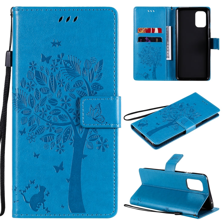 Tree & Cat Pattern Pressed Printing Horizontal Flip PU Leather Case with Holder & Card Slots & Wallet & Lanyard, For OnePlus 8T, For OPPO Reno4 Pro 4G