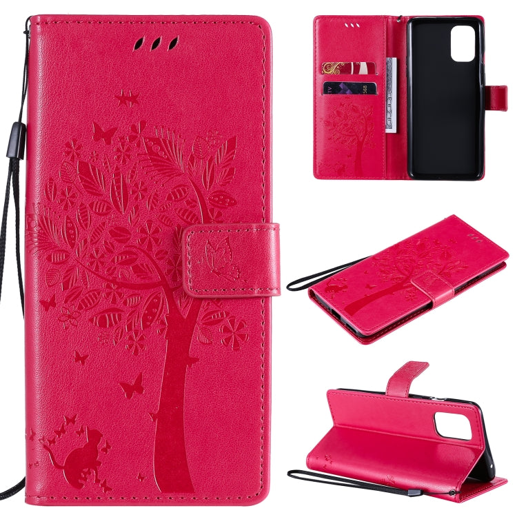 Tree & Cat Pattern Pressed Printing Horizontal Flip PU Leather Case with Holder & Card Slots & Wallet & Lanyard, For OnePlus 8T, For OPPO Reno4 Pro 4G