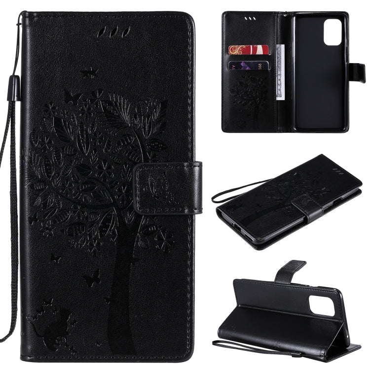 Tree & Cat Pattern Pressed Printing Horizontal Flip PU Leather Case with Holder & Card Slots & Wallet & Lanyard, For OnePlus 8T, For OPPO Reno4 Pro 4G