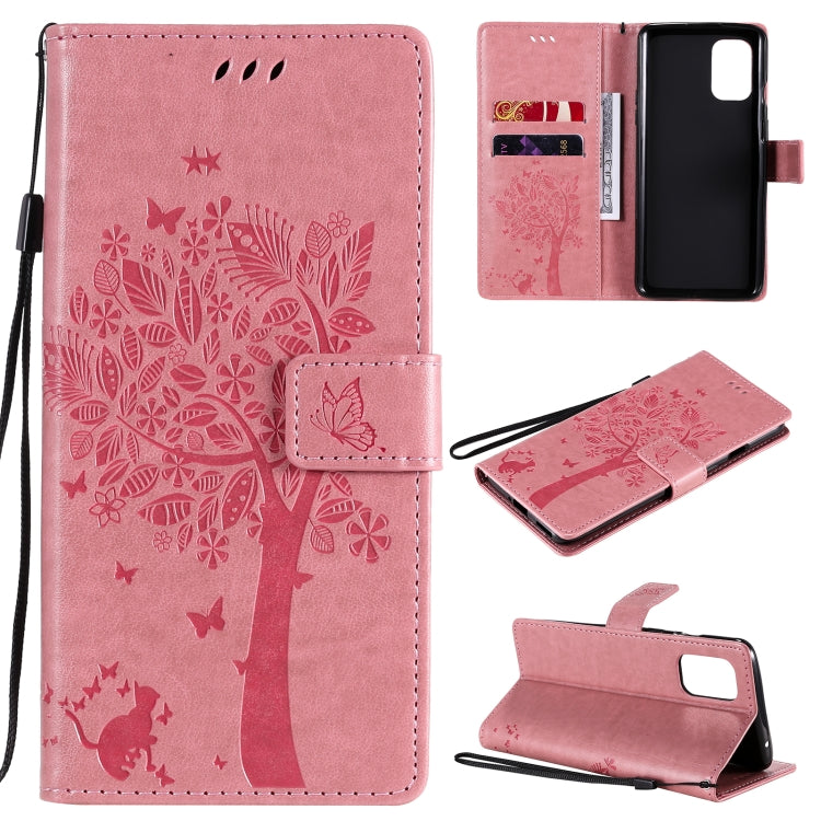 Tree & Cat Pattern Pressed Printing Horizontal Flip PU Leather Case with Holder & Card Slots & Wallet & Lanyard, For OnePlus 8T, For OPPO Reno4 Pro 4G