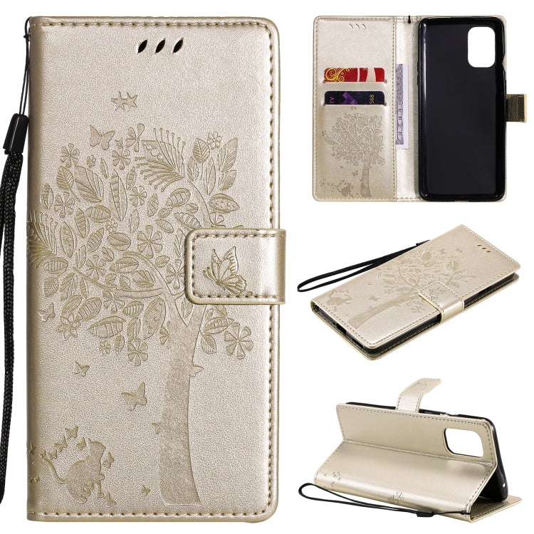 Tree & Cat Pattern Pressed Printing Horizontal Flip PU Leather Case with Holder & Card Slots & Wallet & Lanyard, For OnePlus 8T, For OPPO Reno4 Pro 4G