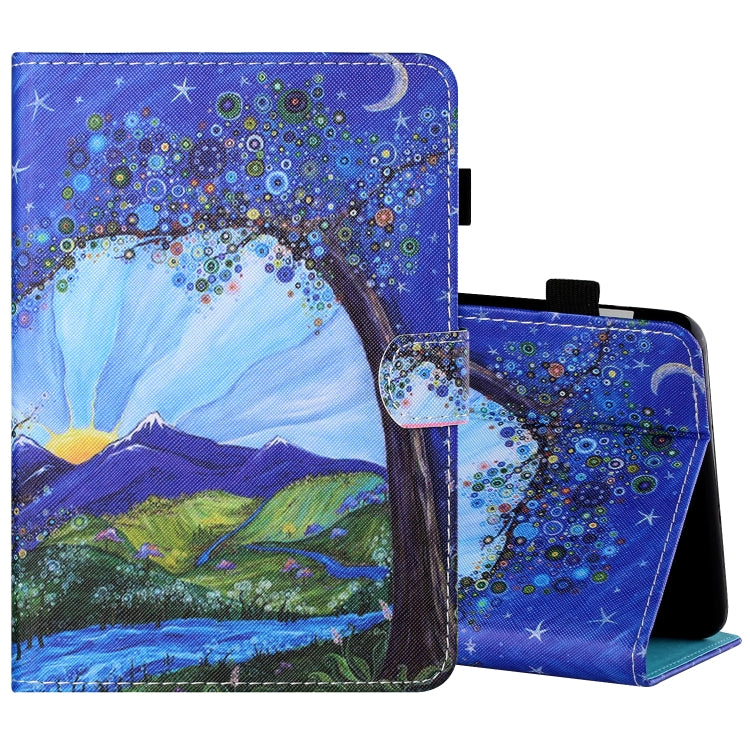 Sewing Thread Horizontal Painted Flat Leather Case with Pen Cover & Anti Skid Strip & Card Slot & Holder & Sleep / Wake-up Function, For Samsung Galaxy Tab S6 Lite SM-P610 / 615, For Amazon Kindle Fire HD8 2020