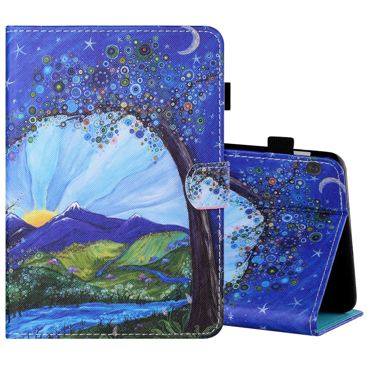 Sewing Thread Horizontal Painted Flat Leather Case with Pen Cover & Anti Skid Strip & Card Slot & Holder & Sleep / Wake-up Function, For Samsung Galaxy Tab A7 2020 T500 / T505, For Lenovo Tab M10 X605F / X505