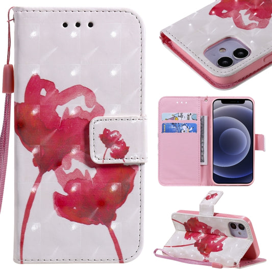 3D painting leather flip case for iPhone 12 mini with card slot and lanyard holder