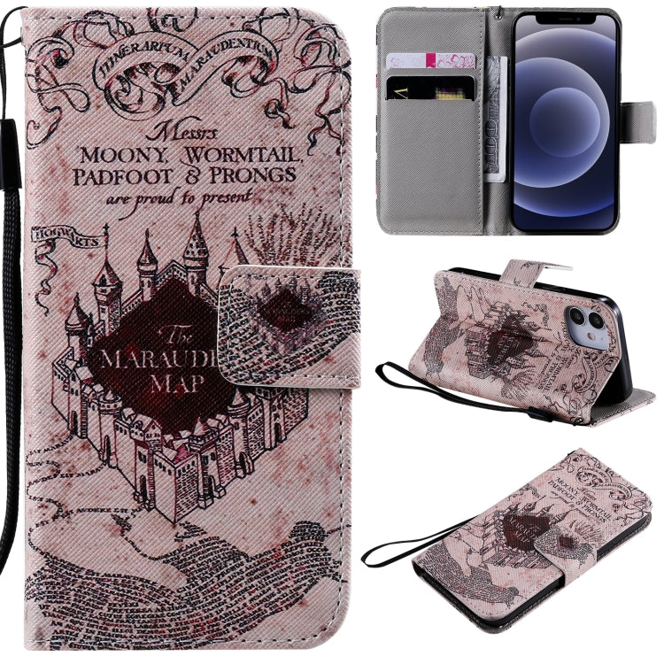 Painting Horizontal Flip Leather Case with Holder & Card Slot & Lanyard, For iPhone 12 mini, For iPhone 12 / 12 Pro