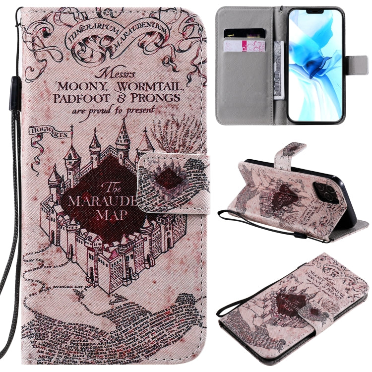 Painting Horizontal Flip Leather Case with Holder & Card Slot & Lanyard, For iPhone 12 mini, For iPhone 12 / 12 Pro