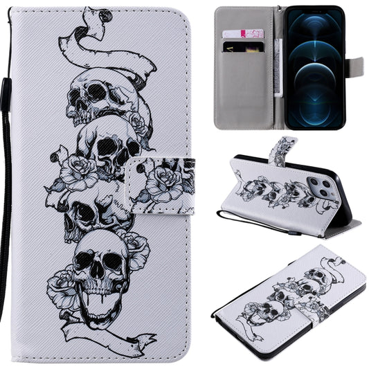 Painting horizontal flip leather case iPhone 12 Pro Max with card slot holder lanyard