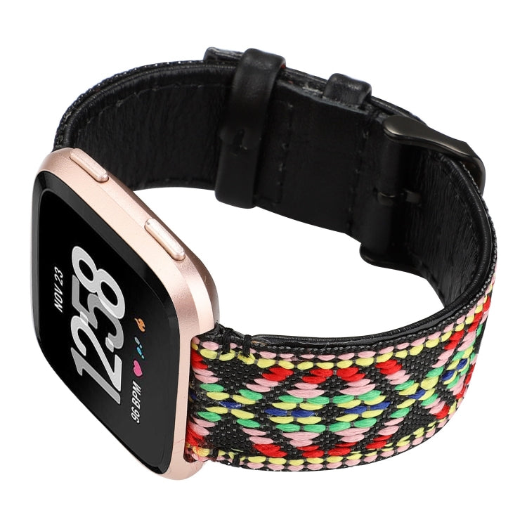 For Fitbit Versa Ethnic Style Genuine Leather Strap
