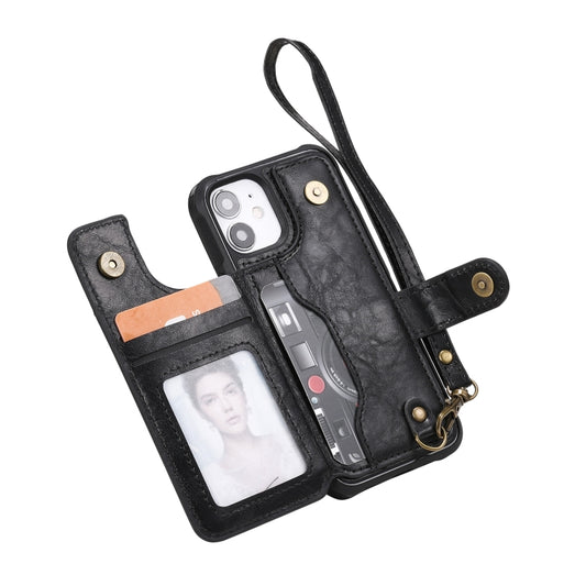 Shock-absorbent wallet case with multiple compartments for iPhone 12 mini
