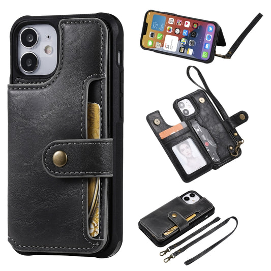 iPhone 12 mini shockproof flip case with card slots, wallet and stand in black