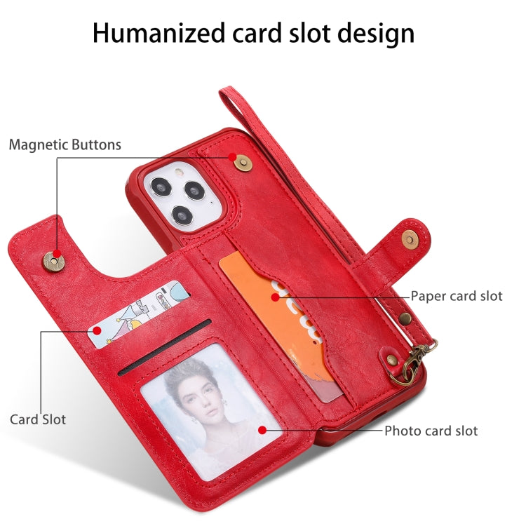 Shockproof Horizontal Flip Protective Case with Holder & Card Slots & Wallet & Photo Frame & Short Lanyard, For iPhone 12 Pro Max