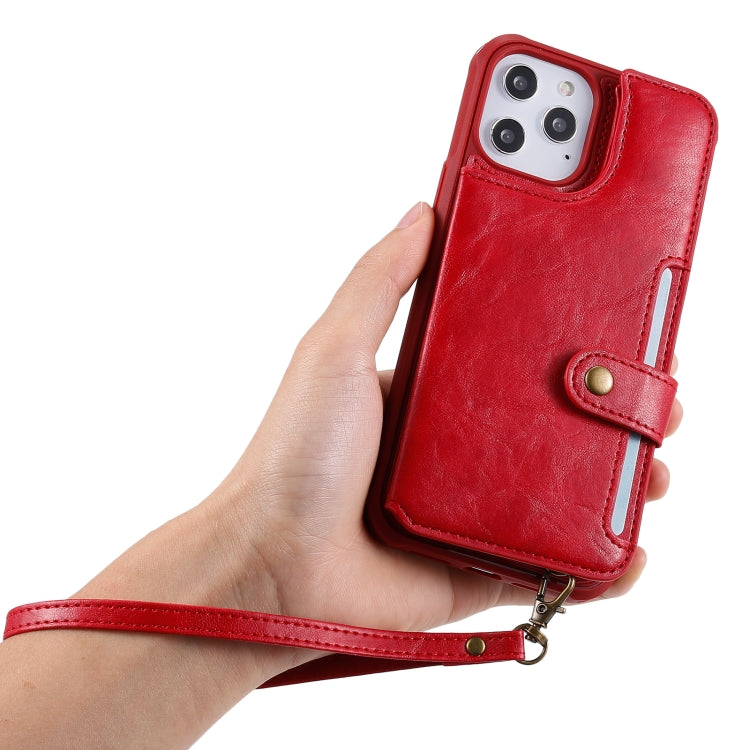Shockproof Horizontal Flip Protective Case with Holder & Card Slots & Wallet & Photo Frame & Short Lanyard, For iPhone 12 Pro Max
