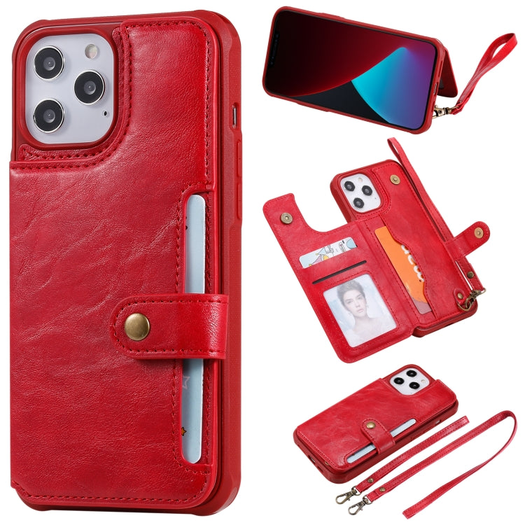 Shockproof Horizontal Flip Protective Case with Holder & Card Slots & Wallet & Photo Frame & Short Lanyard, For iPhone 12 Pro Max