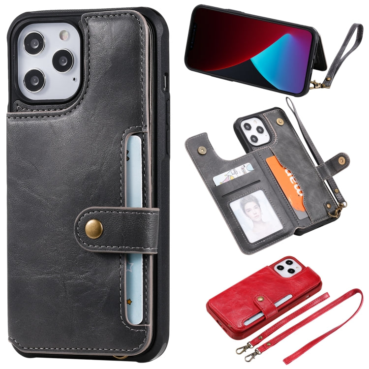 Shockproof Horizontal Flip Protective Case with Holder & Card Slots & Wallet & Photo Frame & Short Lanyard, For iPhone 12 Pro Max