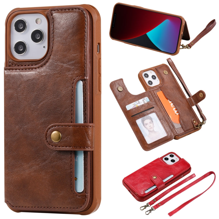Shockproof Horizontal Flip Protective Case with Holder & Card Slots & Wallet & Photo Frame & Short Lanyard, For iPhone 12 Pro Max