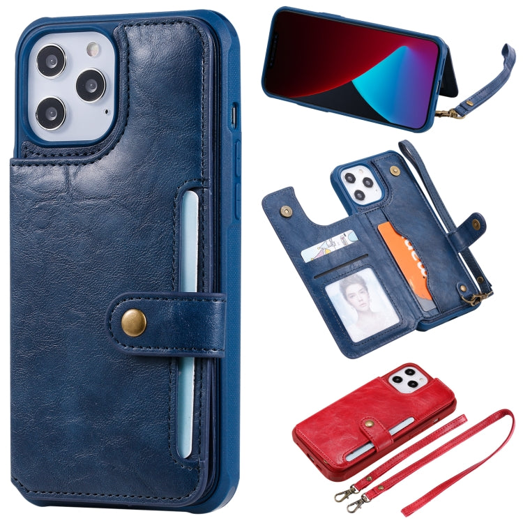 Shockproof Horizontal Flip Protective Case with Holder & Card Slots & Wallet & Photo Frame & Short Lanyard, For iPhone 12 Pro Max